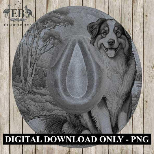Australian Shepherd Hat Engraving Template – Dog PNG for Laser Brim Burning, Western Cowboy Brim Design, Farm Dog SVG – Digital File, EB380