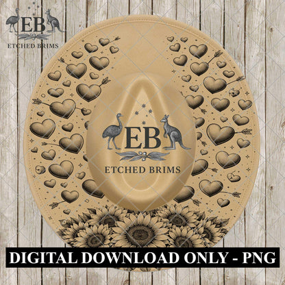 Sunflower Heart Valentine, Hat Burning Design, Digital Download PNG, Wide Brim Laser Template Design, EB1121