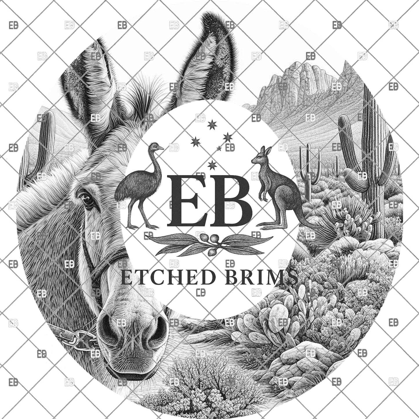Mule Western Desert Hat Engraving Template | Wide Brim Hat Burning Pattern, Cowboy Hat Laser Design, EB1197