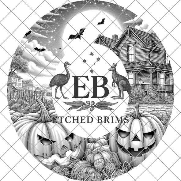 Halloween Hat Template, Ghost, Pumpkin, Haunted House, Spooky Season, PNG, Hat Burning Stencil, Hat Burning Design, Engraving Pattern, EB415