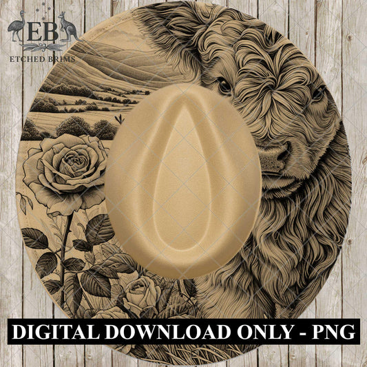 Highland Cow & Roses, Hat Burning Design, Burned Hat PNG, Pyrography Hat Design, Wide Brim Fedora Hat, Laser Hat Burning Design, EB864