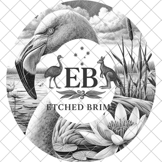 Flamingo & Lillies, Hat Burning Design, Wide Brim Hat Template, Pyrography Hat Design, Laser Hat Burning Design, EB840