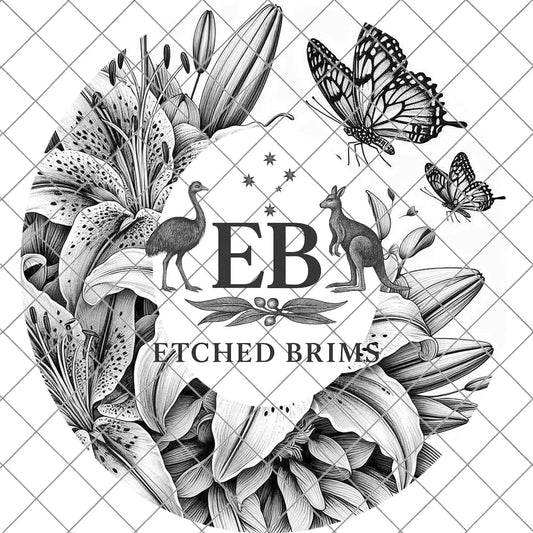 Stargazer Lillies and Butterflies, Hat Engraving, Digital Download PNG, PDF, Wide Brim Hat Design, EB1109
