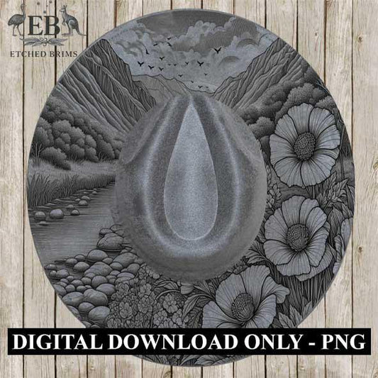 Mountain Flowers 5 Hat File, Laser Hat Burning Design, Digital Download PNG, Hat Burning Template, Hat Laser Engraving Design, Hat File EB39