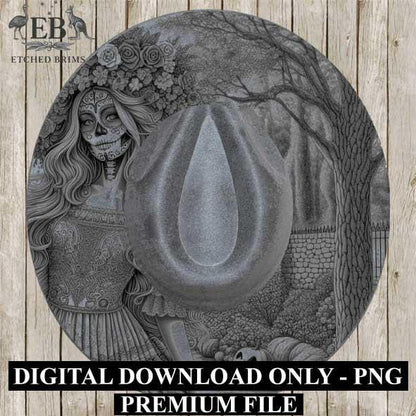 Sugar Skull Hat Premium Engraving Design, Laser Brim Template, Day of the Dead, Western Hat File, Cowgirl Brim Design, Digital Download EB65