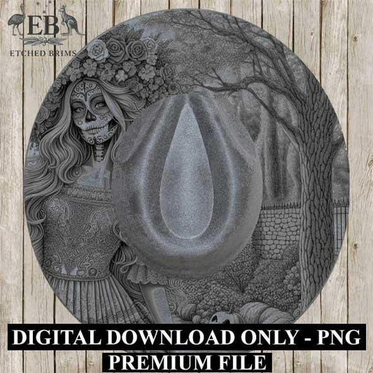 Sugar Skull Hat Premium Engraving Design, Laser Brim Template, Day of the Dead, Western Hat File, Cowgirl Brim Design, Digital Download EB65