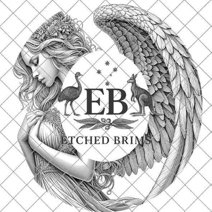 Angel Wings Hat Engraving Design 3, PNG Laser Burn File for Fedora Brim, Halo Western Hat Template, Laser Hat Template Design, Memorial EB73