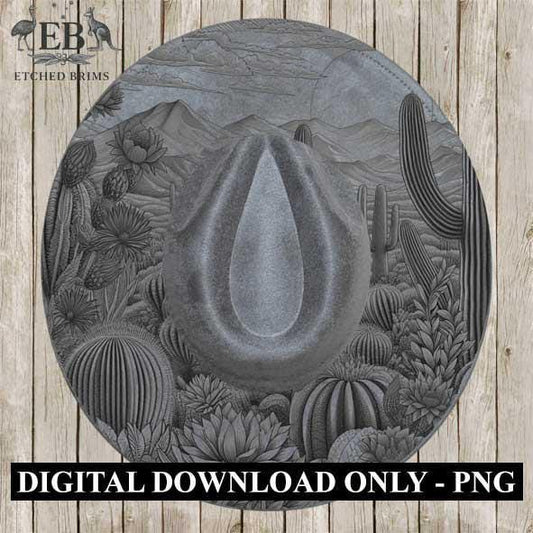 Cactus Desert Hat Design 4, Western Cactus Design, Faux Suede Wide Brim Hat with Laser Burned Brim, Boho Cowboy Style, Laser File EB286