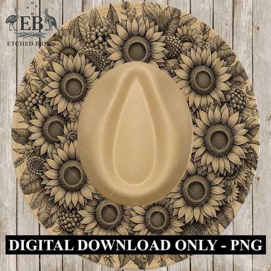 Sunflower Hat Burning Design, Laser Engraving Template for Wide Brim Fedora Hats, EB700