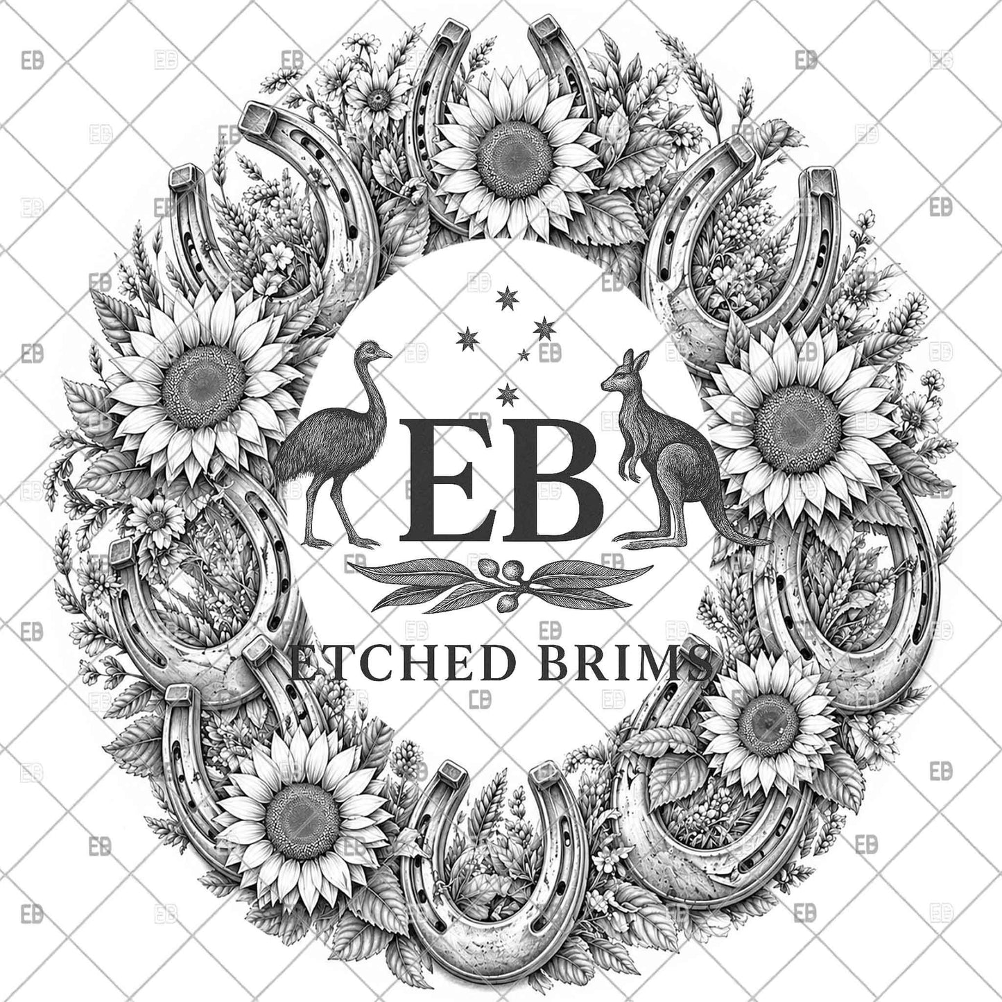 Horseshoes Hat Burning Design, Western Floral Laser Burning Template, Hat Engraving File EB1242
