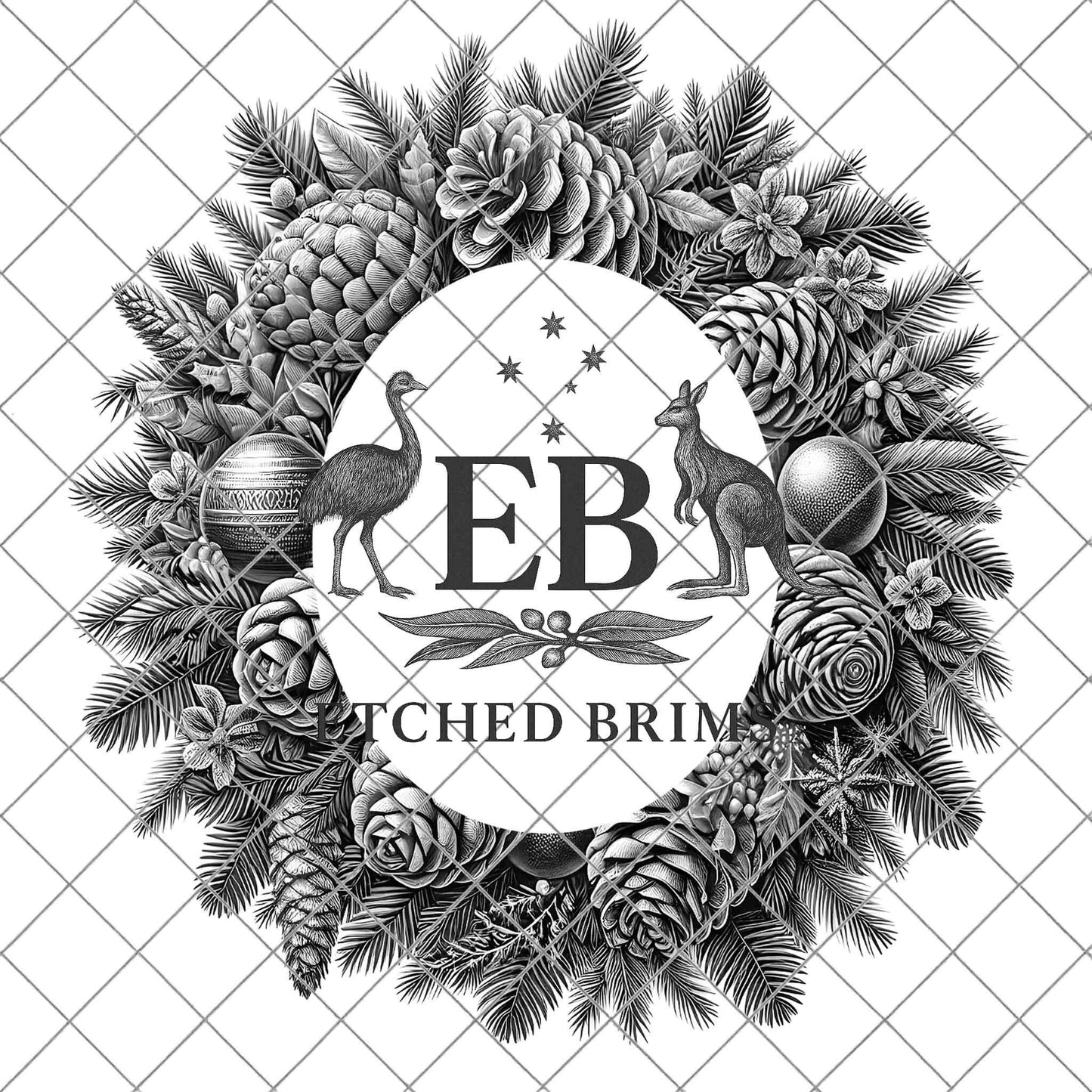 Christmas Wreath & Pinecones, Hat Burning Design, Festive Digital Download, Hat Burning Template, Wide Brim Hat Design, Hat Stencil, EB673