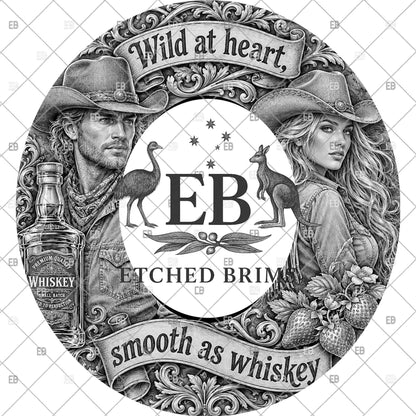 Whiskey Cowgirl and Cowboy, Hat Burning File, Wide Brim Laser Hat Engraving Design, Printable Stencil, EB1374