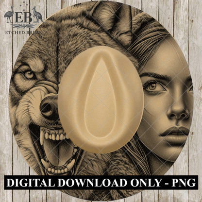 Girl & Wolf Hat Engraving Template, Wide Brim Hat Burning Design, Laser Hat Burning Design, Printable Stencil, Pyrography Art, EB829