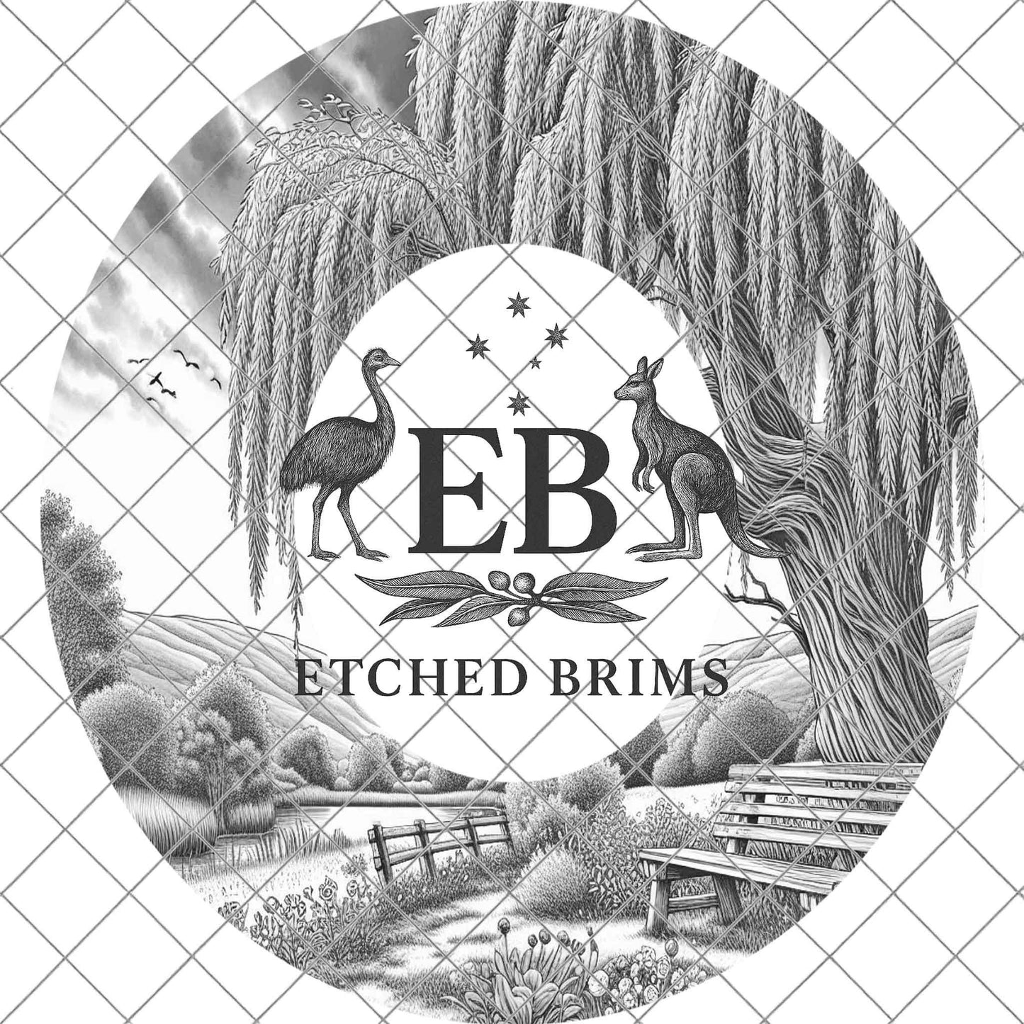 Weeping Willow Countryside, Hat Burning Design, Hand Burning Stencil, PDF & PNG, Hat Burning Template, Laser Engraving Design, EB731