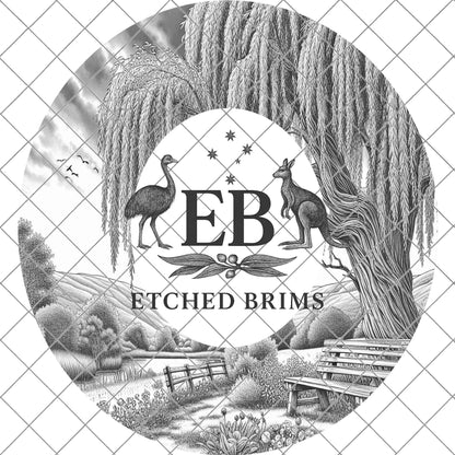 Weeping Willow Countryside, Hat Burning Design, Hand Burning Stencil, PDF & PNG, Hat Burning Template, Laser Engraving Design, EB731