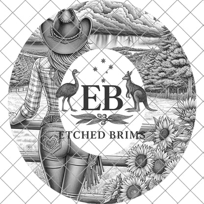 Cowgirl & Sunflowers, Hat Burning Design, Digital Download PNG, Hat Burning Template, Hat Laser Engraving Design, Printable Stencil, EB760