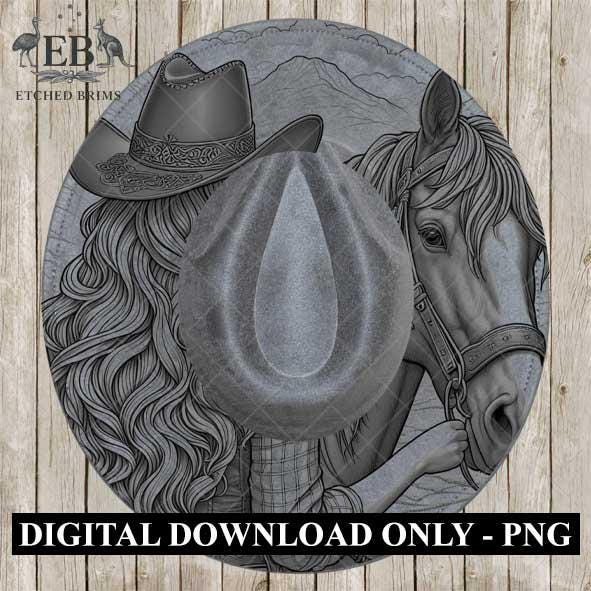 Cowgirl Horse 4 Hat Burning Design, Digital Download PNG, PDF, Hat Burning Template, Hat Laser Engraving Design, Printable Stencil, EB535