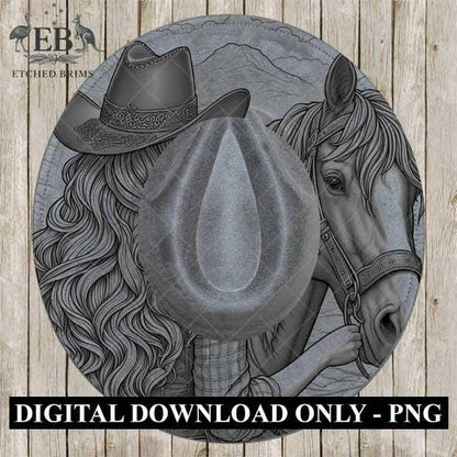 Cowgirl Horse 4 Hat Burning Design, Digital Download PNG, PDF, Hat Burning Template, Hat Laser Engraving Design, Printable Stencil, EB535