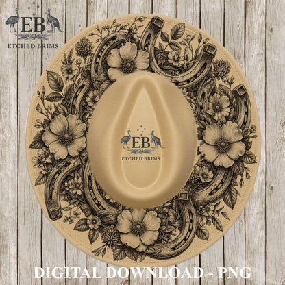 Horseshoes Hat Burning Design, Western Floral Laser Burning Template, Hat Engraving File EB1243