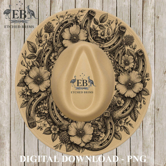Horseshoes Hat Burning Design, Western Floral Laser Burning Template, Hat Engraving File EB1243