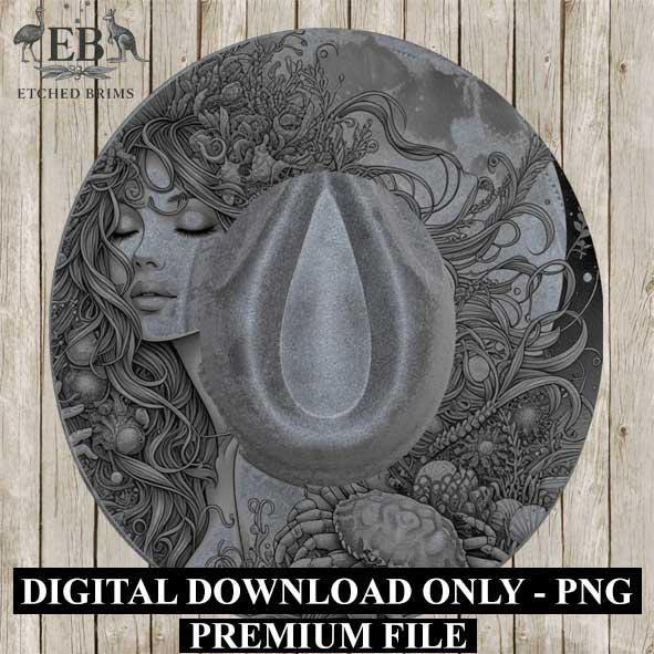 Cancer Zodiac Hat Design PNG, Laser Engraving File, Western Boho Digital Download, Hat Engraving Design, Western Hat File, EB304