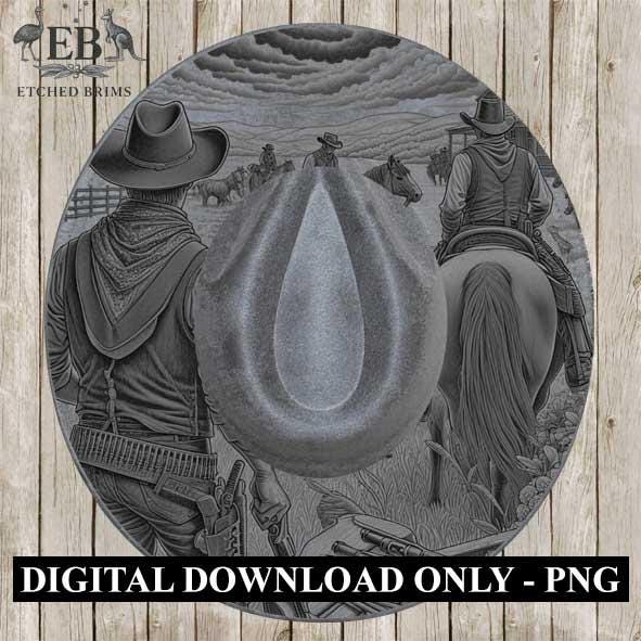 Cowboy & Horse 6 Hat Engraving, Western Brim PNG Template, Digital Laser Design Wide Brim Faux Suede Hat, Boho,Laser Hat Burning File EB170