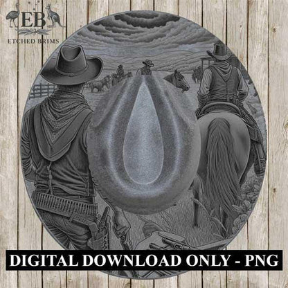 Cowboy & Horse 6 Hat Engraving, Western Brim PNG Template, Digital Laser Design Wide Brim Faux Suede Hat, Boho,Laser Hat Burning File EB170