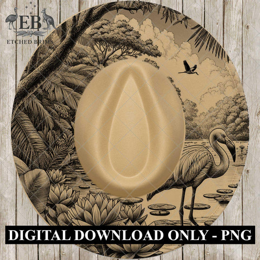Flamingo & Lillies, Hat Burning Design, Wide Brim Hat Template, Pyrography Hat Design, Laser Hat Burning Design, EB835