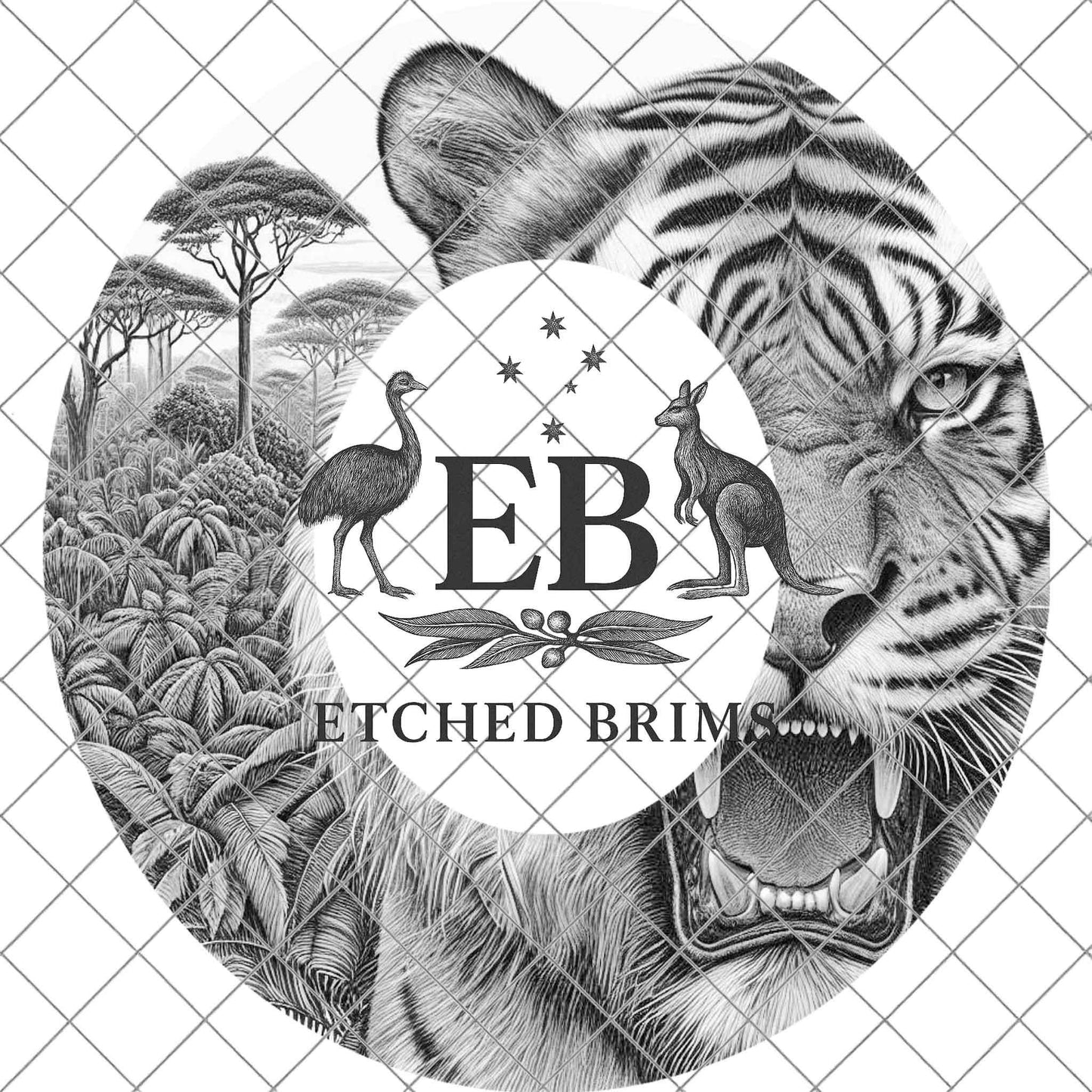 Roaring Tiger, Hat Burning Design, Hat Engraving Template, Wide Brim Burned Hat, PNG Laser Design, EB790