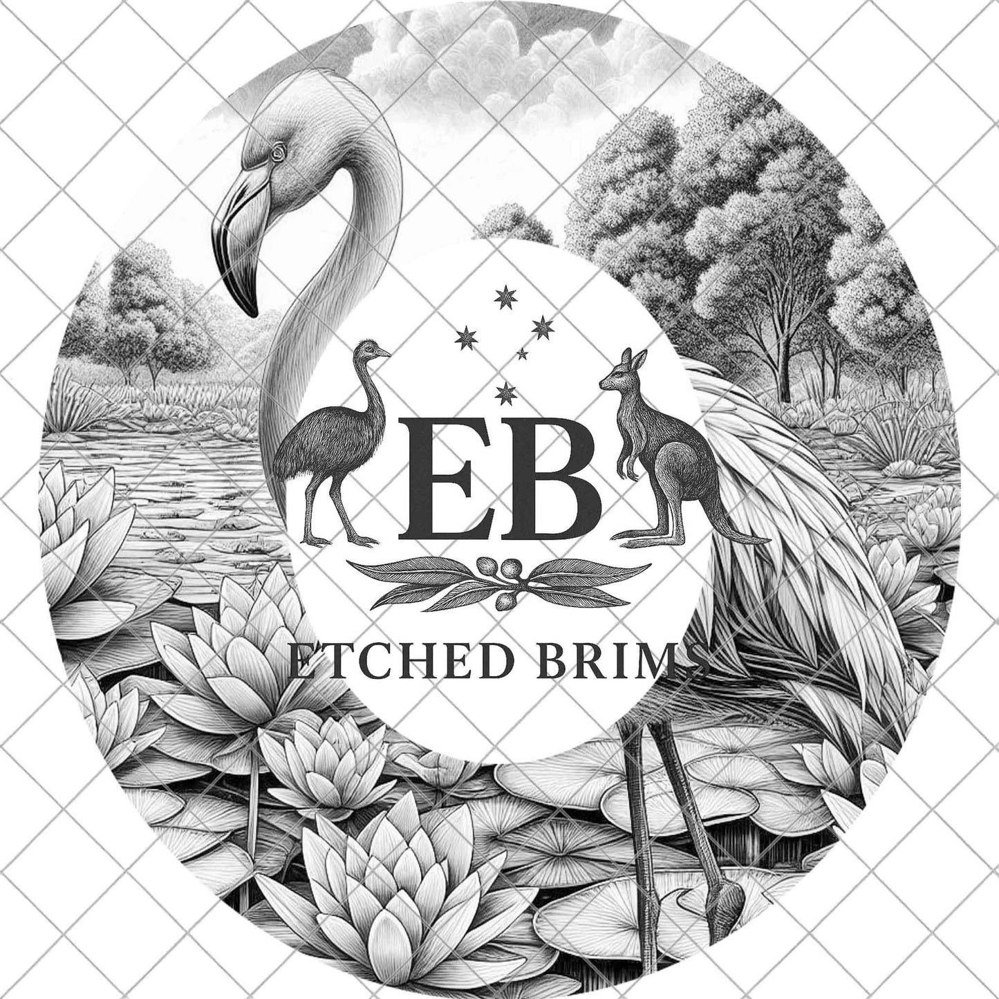 Flamingo & Lillies, Hat Burning Design, Wide Brim Hat Template, Pyrography Hat Design, Laser Hat Burning Design, EB839