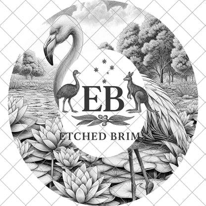 Flamingo & Lillies, Hat Burning Design, Wide Brim Hat Template, Pyrography Hat Design, Laser Hat Burning Design, EB839