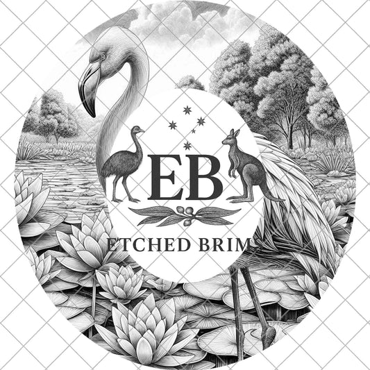 Flamingo & Lillies, Hat Burning Design, Wide Brim Hat Template, Pyrography Hat Design, Laser Hat Burning Design, EB839