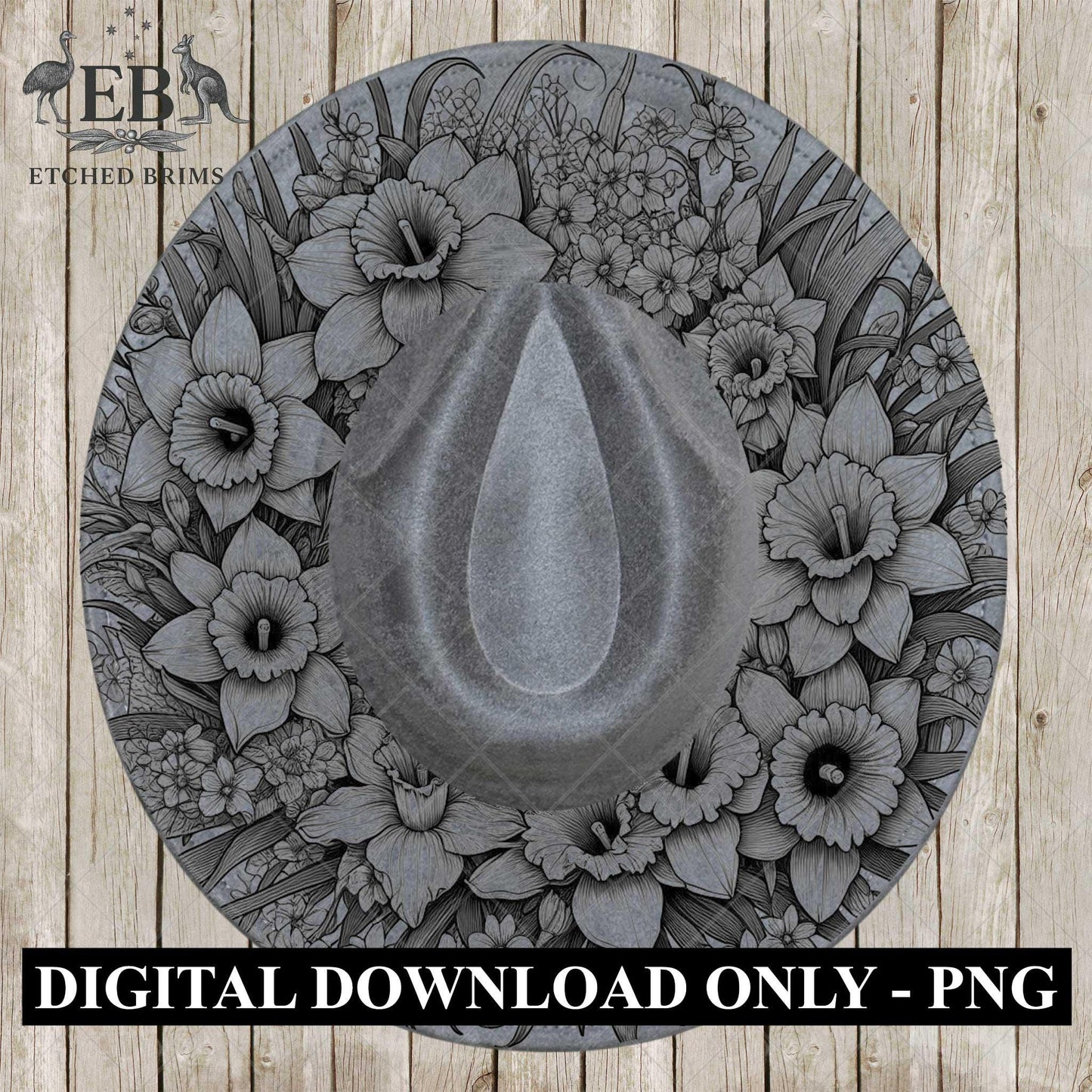 Daffodil Flowers 1, Hat Burning Design, Digital Download PDF & PDF Hand Burning, Wide Brim Hat, Printable Hat Stencil, EB617