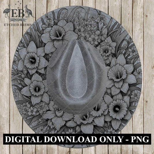 Daffodil Flowers 1, Hat Burning Design, Digital Download PDF & PDF Hand Burning, Wide Brim Hat, Printable Hat Stencil, EB617