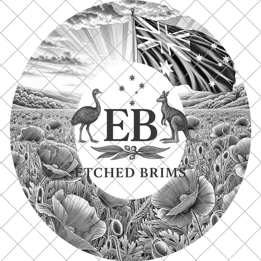 Australian Flag and Poppies, Hat Burning Design, PNG Laser Engraving Template, EB982