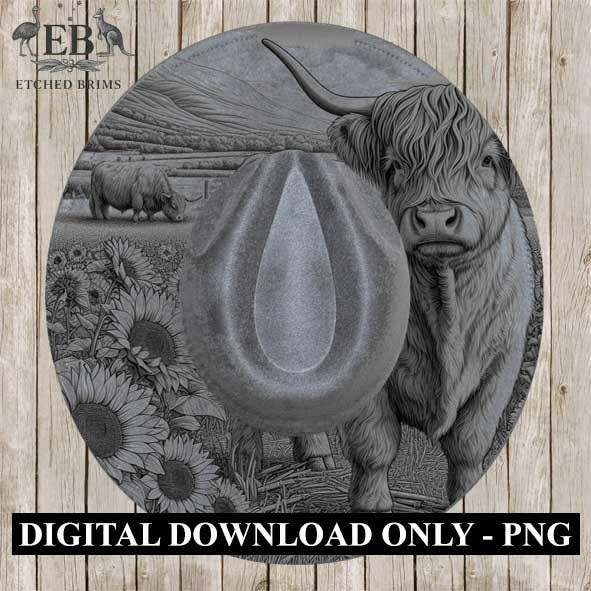 Highland Cow 3, Laser Hat Burning Design, Digital Download PNG, Hat Burning Template, Hat Laser Engraving Design, Wide Brim Hat File, EB234