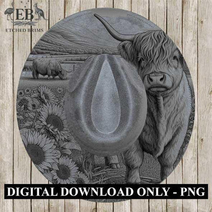 Highland Cow 3, Laser Hat Burning Design, Digital Download PNG, Hat Burning Template, Hat Laser Engraving Design, Wide Brim Hat File, EB234