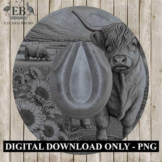Highland Cow 3, Laser Hat Burning Design, Digital Download PNG, Hat Burning Template, Hat Laser Engraving Design, Wide Brim Hat File, EB234