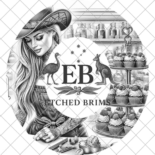Cowgirl Baker 11 Cupcake Bakery Laser Engraving Template for Hats, Western Cowgirl Tattoo Baker Design, Etched Brims, EB892