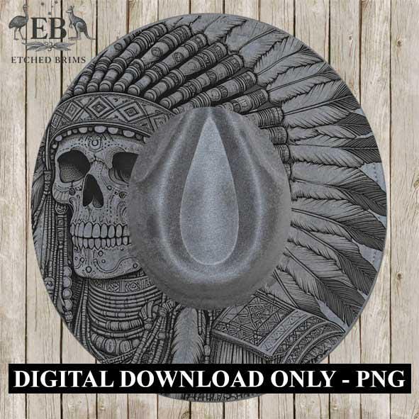 Indian Skull & Feathers 3, Laser Hat Burning Design, Digital Download PNG, Hat Burning Template, Hat Laser Engraving Design, Hat File EB156