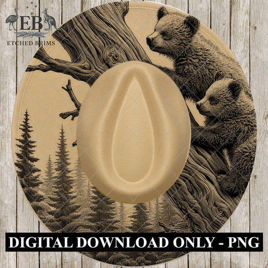 Bear Cubs, Hat Burning Design, Wide Briim Hat Template, Hat Laser Engraving Design, Digital Download PNG, EB741