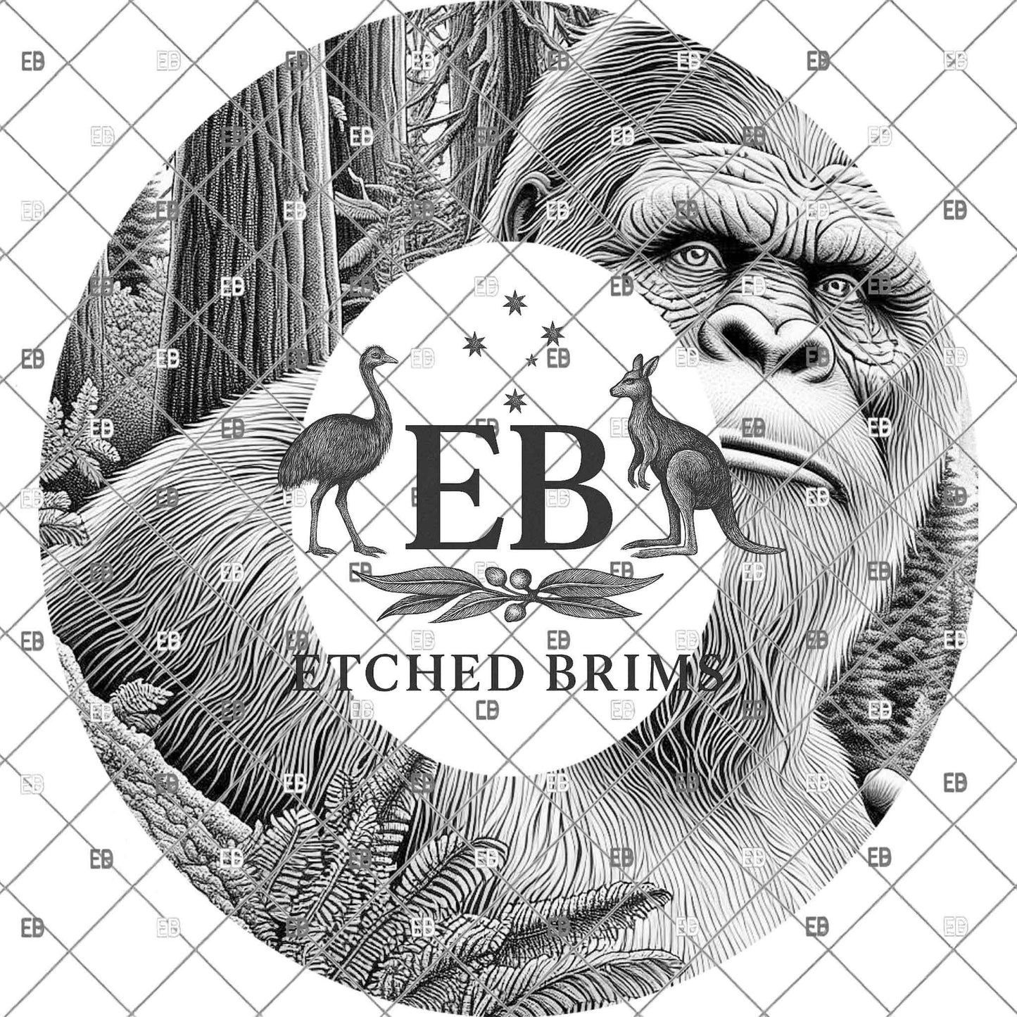 Bigfoot Brim Template PNG | Sasquatch Forest Hat Engraving Design | Hunting Burning File | Laser Engraving Download, EB1219