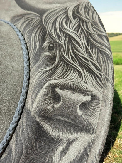 Highland Cow Laser Engraved Hat – Rustic Western Brim with Sunflowers & Windmill | Country Rodeo Cowboy Cowgirl Fedora