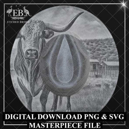 Longhorn Cow Wide Brim Hat Design, Laser Hat Burning Design, Digital Download PNG and SVG, Hat Burning Template, Country, Cowgirl Hat, EBM05