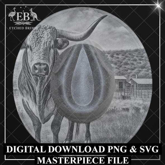 Longhorn Cow Wide Brim Hat Design, Laser Hat Burning Design, Digital Download PNG and SVG, Hat Burning Template, Country, Cowgirl Hat, EBM05