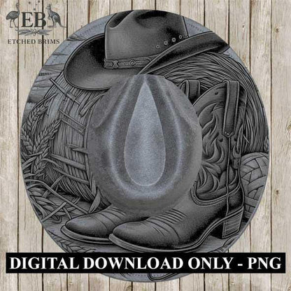 Cowboy Boots 5 Hat Engraving, Western Brim PNG Template, Digital Laser Design Wide Brim Faux Suede Hat, Boho,Laser Hat Burning File EB136