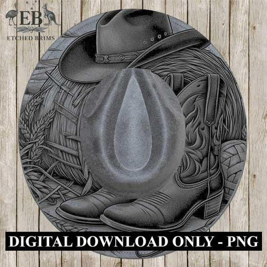 Cowboy Boots 5 Hat Engraving, Western Brim PNG Template, Digital Laser Design Wide Brim Faux Suede Hat, Boho,Laser Hat Burning File EB136