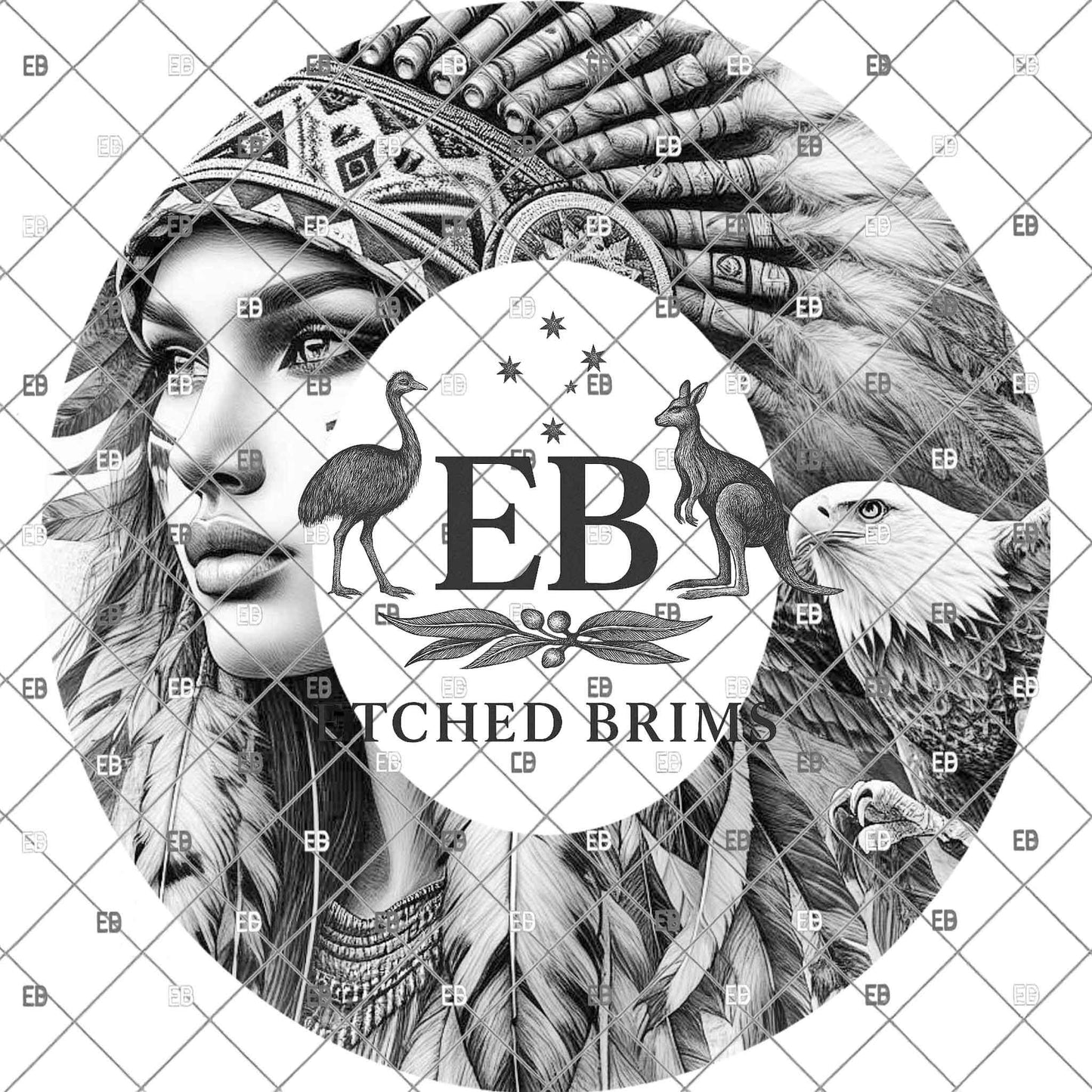 Native Indian Woman and Eagle, Hat Burning Designs, Digital Download PNG, Laser Engraving Design, Wide Brim Hat File EB1163
