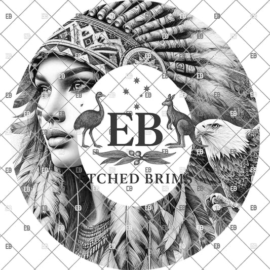 Native Indian Woman and Eagle, Hat Burning Designs, Digital Download PNG, Laser Engraving Design, Wide Brim Hat File EB1163