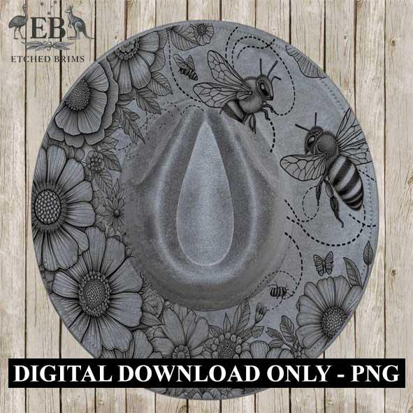 Flowers & Bees 3 Hat File, Laser Hat Burning Design, Digital Download PNG, Hat Burning Template, Hat Laser Engraving Design Hat File EB280
